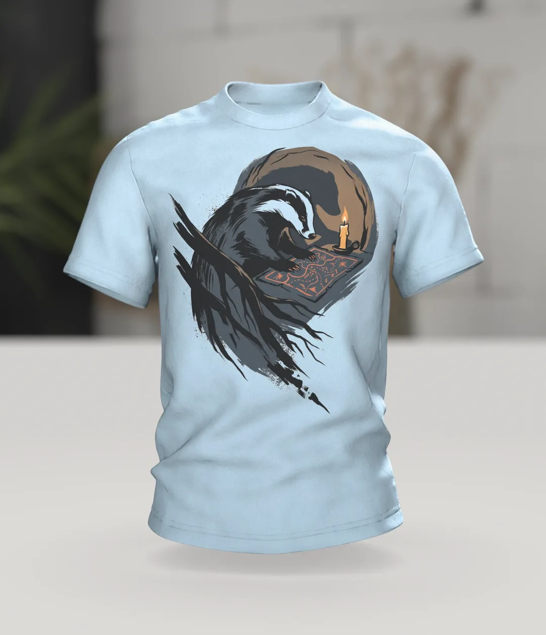 Dachs T-Shirt Sumi-e Waldtier Tusche Landkarte, Im Raum