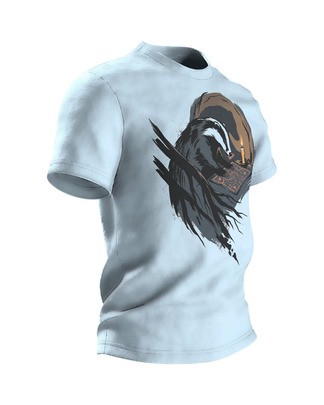 Badger T-shirt Sumi-e Forest Animal Ink Map, Side view, left