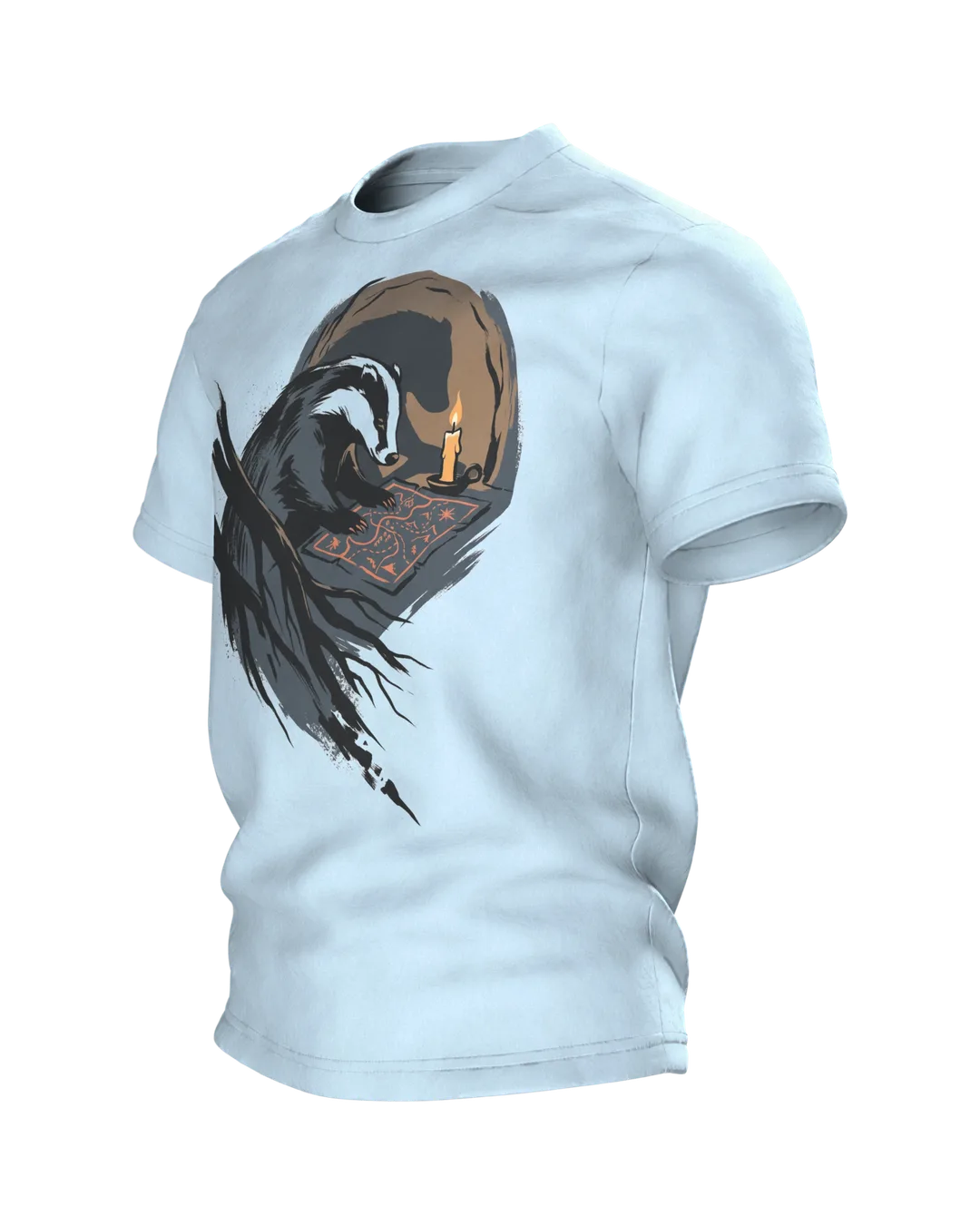 Badger T-shirt Sumi-e Forest Animal Ink Map, Side view, right