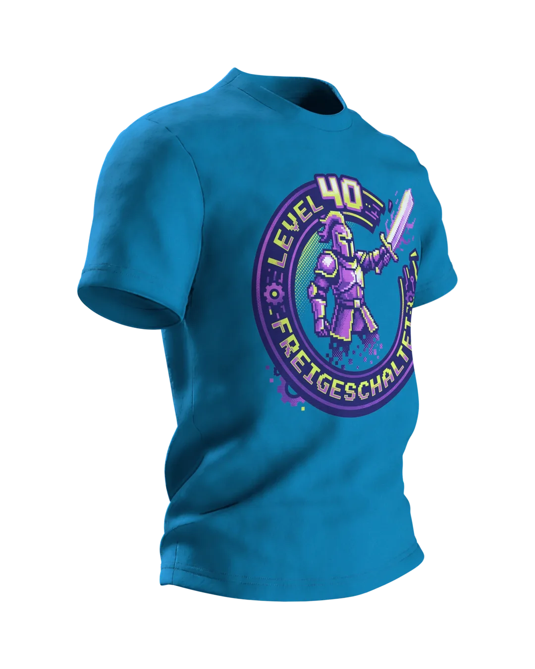 Pixel Ritter T-Shirt "Level 40 freigeschaltet", 8-Bit Gaming Badge zum 40. Geburtstag, Seitenansicht links