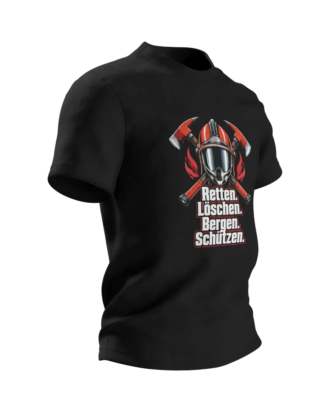 Feuerwehr T-Shirt „Retten. Löschen. Bergen. Schützen.“, Seitenansicht links