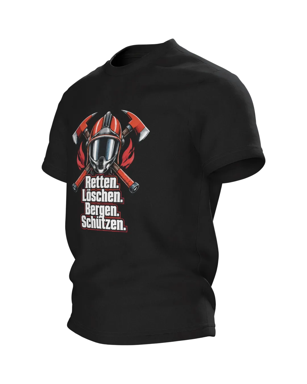 Feuerwehr T-Shirt „Retten. Löschen. Bergen. Schützen.“, Seitenansicht rechts