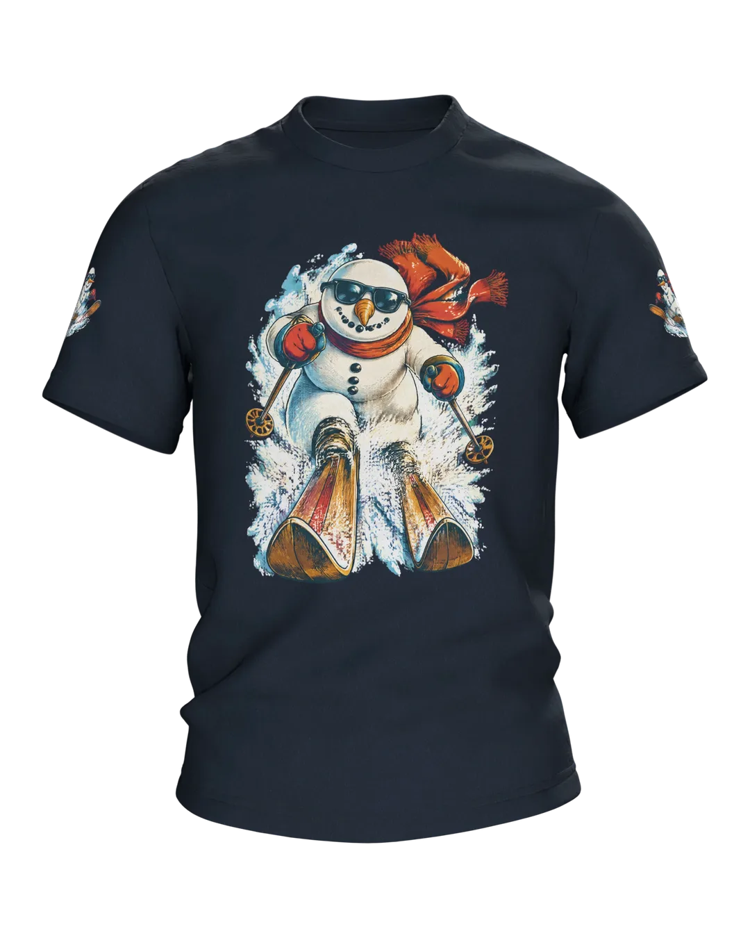 Snowman T-Shirt: Downhill in Sunglasses, Styled Like a Retro Ski Poster