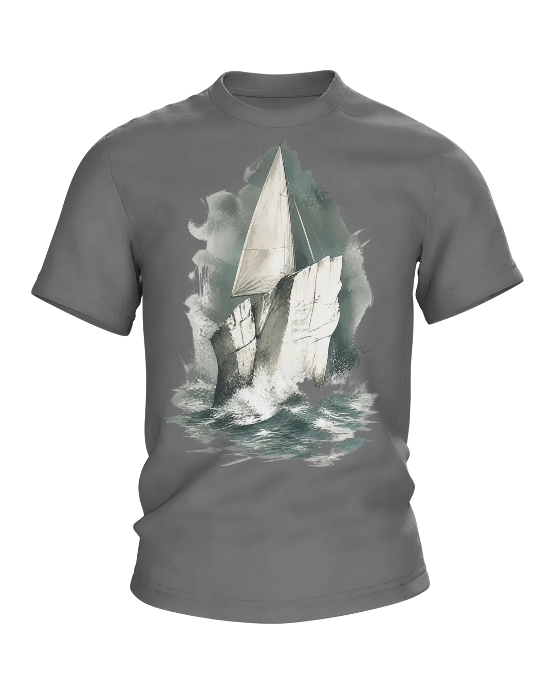 Stevns Klint T-Shirt, Kreideklippe als Segelschiff im Aquarell