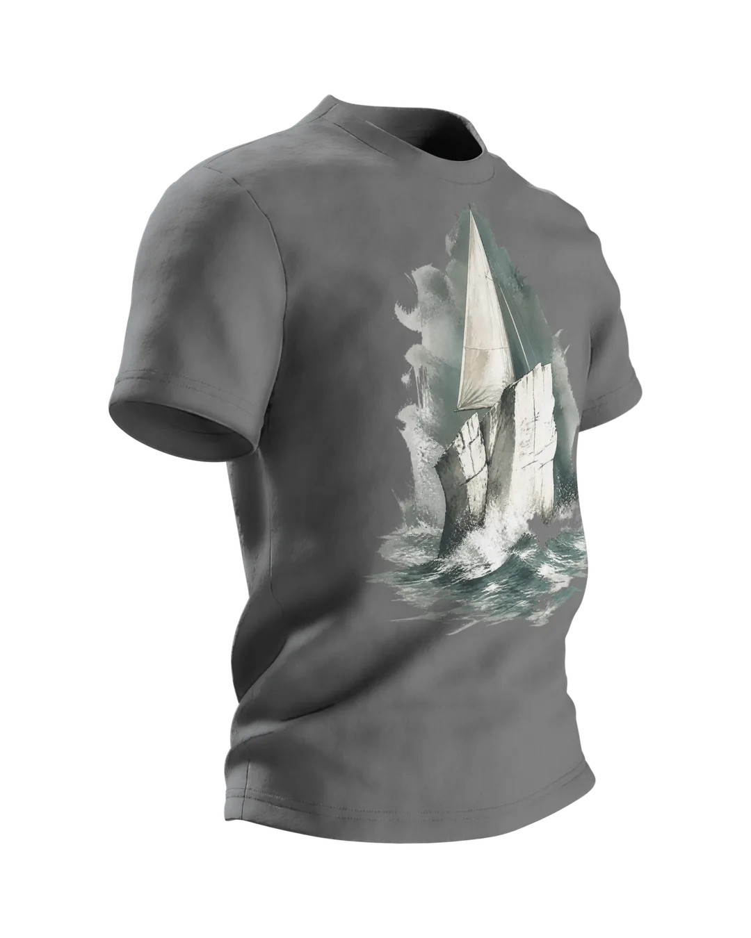 Stevns Klint T-shirt, Chalk Cliff as a Sailing Ship in Watercolor, Side view, left