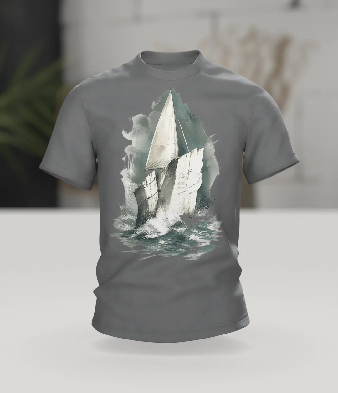 Stevns Klint T-shirt, Chalk Cliff as a Sailing Ship in Watercolor, In context