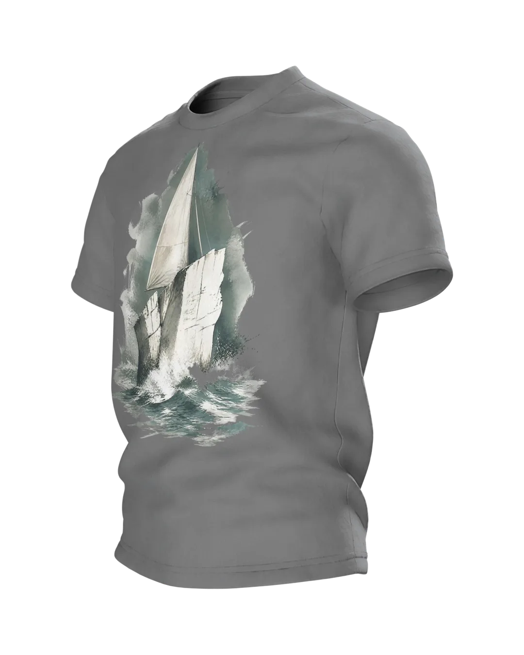 Stevns Klint T-shirt, Chalk Cliff as a Sailing Ship in Watercolor, Side view, right