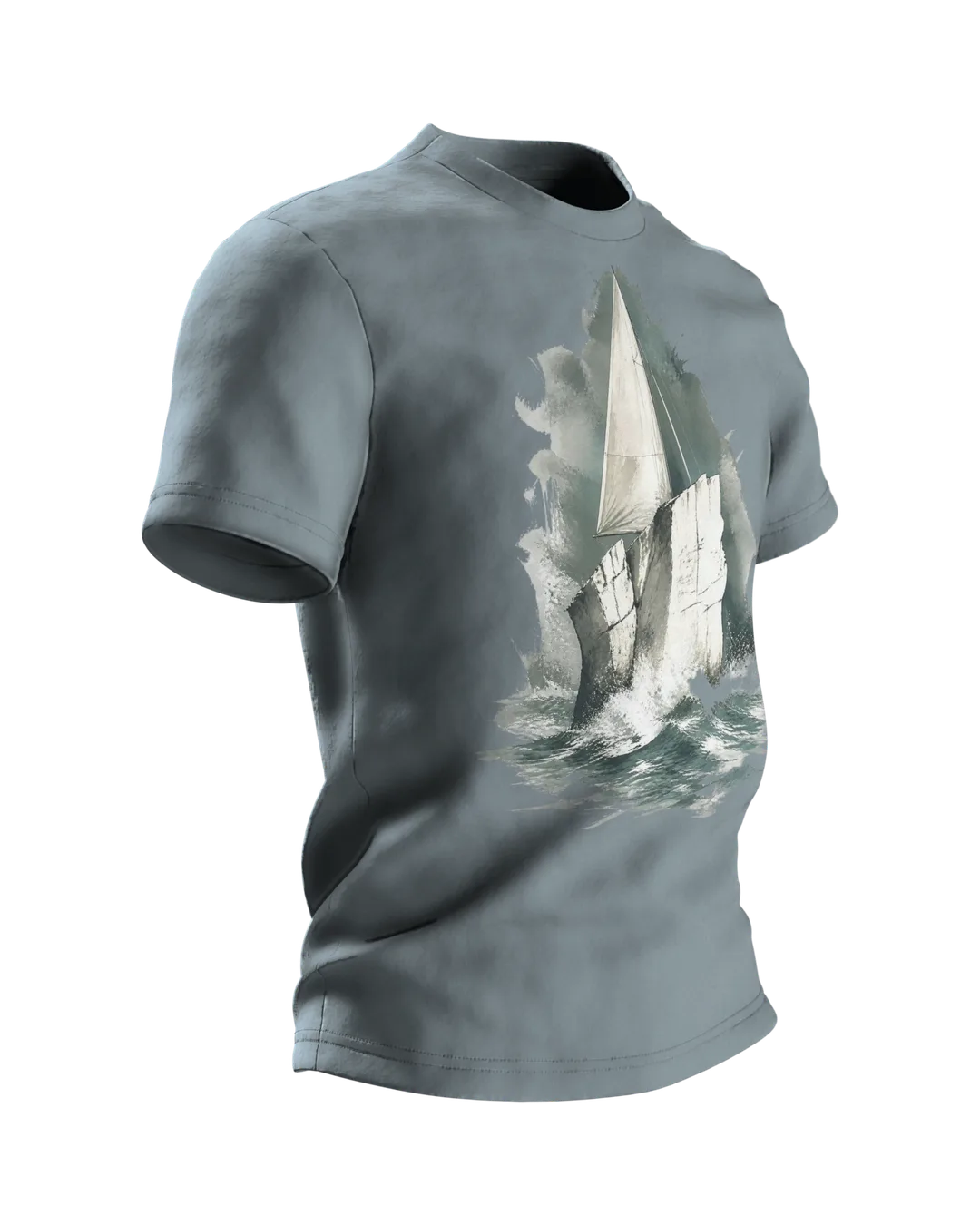 Stevns Klint T-Shirt, Kreideklippe als Segelschiff im Aquarell, Seitenansicht links