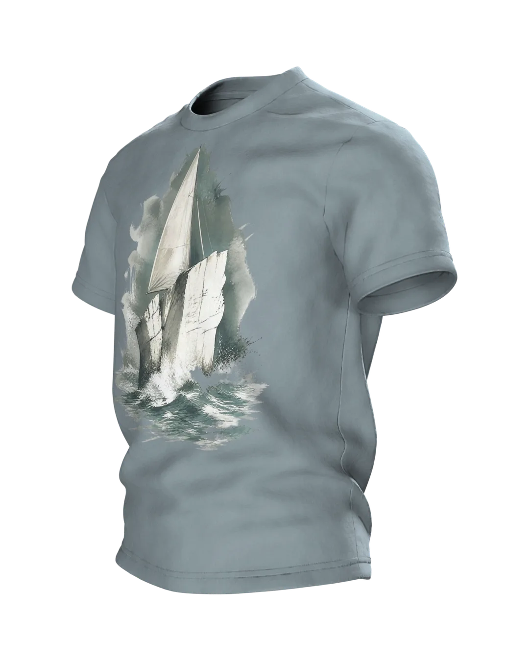 Stevns Klint T-Shirt, Kreideklippe als Segelschiff im Aquarell, Seitenansicht rechts