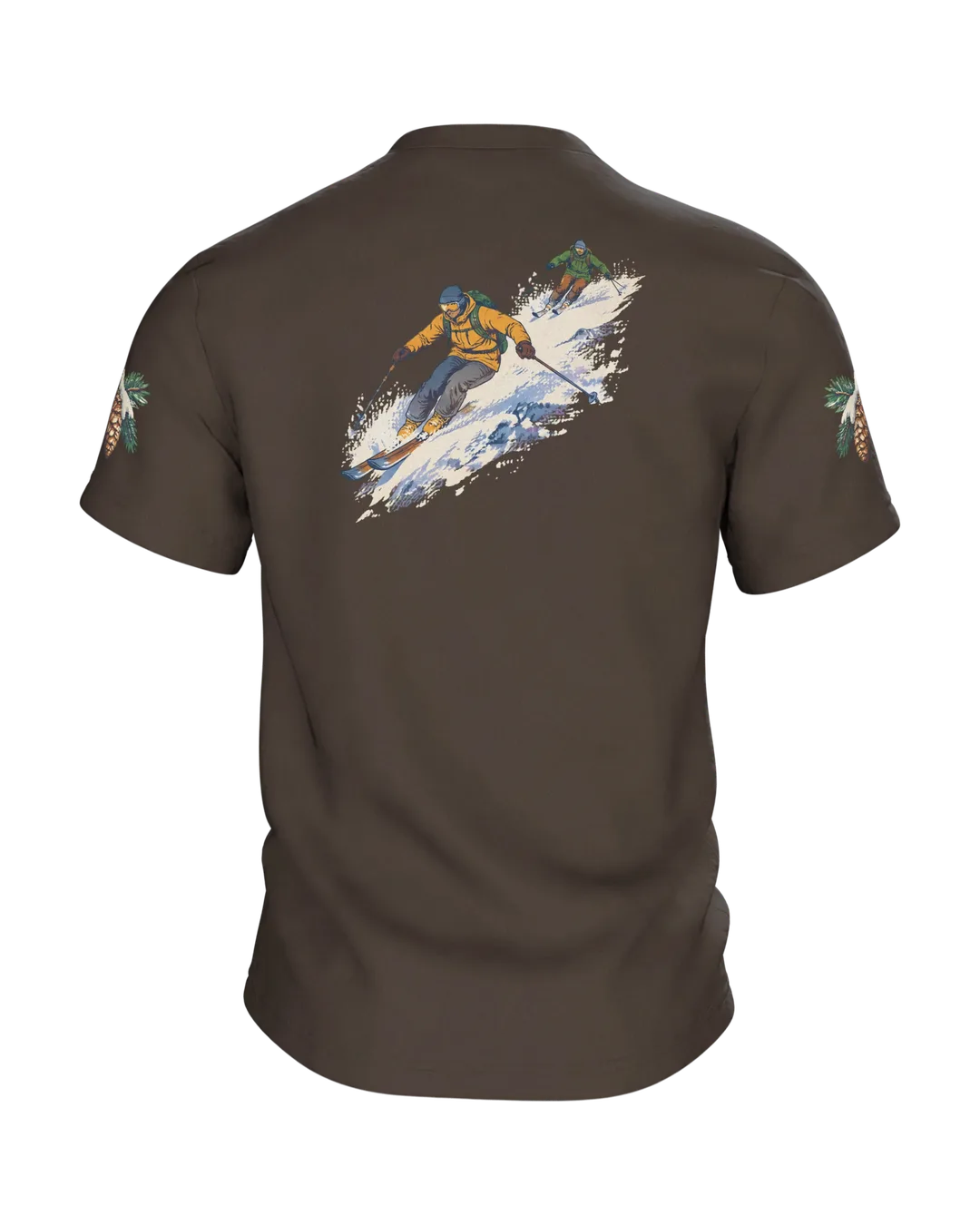 Ski Gift T-Shirt: Snowy Chalet with Wooden Skis, Back