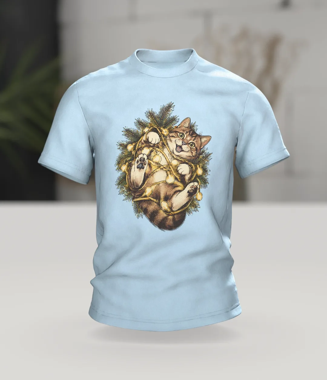 Katze in der Lichterkette T-Shirt, Im Raum