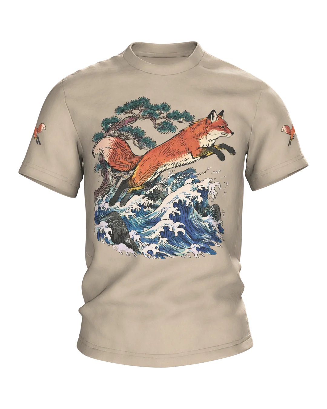 Ukiyo-e Fox T-Shirt: Leap over the Wave