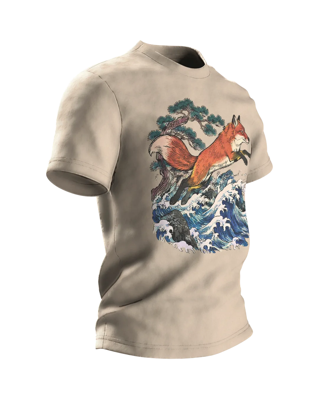 Ukiyo-e Fox T-Shirt: Leap over the Wave, Side view, left