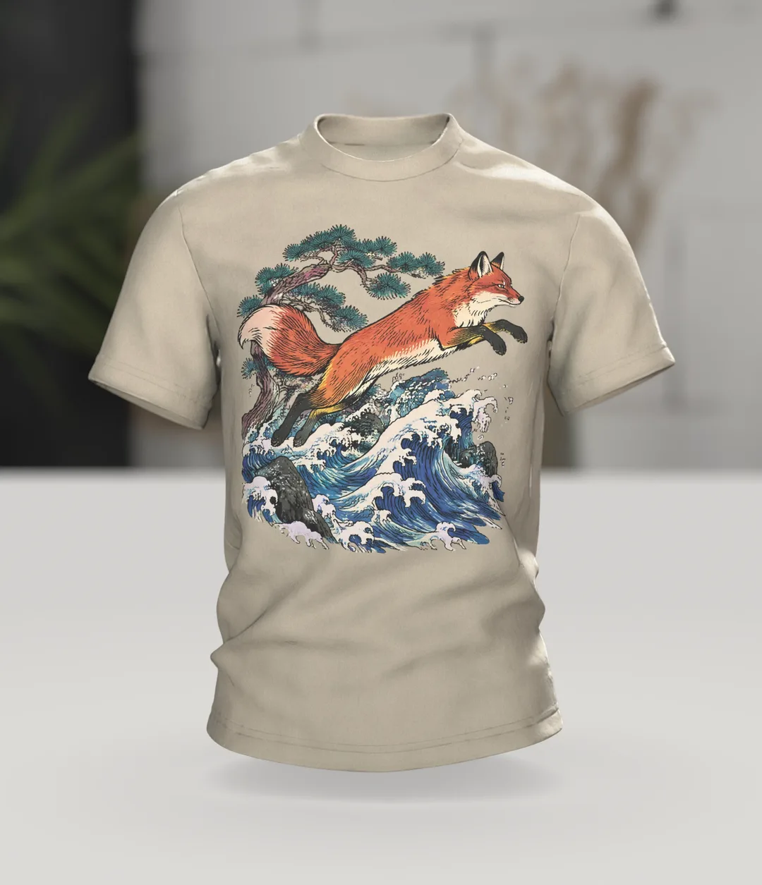 Ukiyo-e Fox T-Shirt: Leap over the Wave, In context