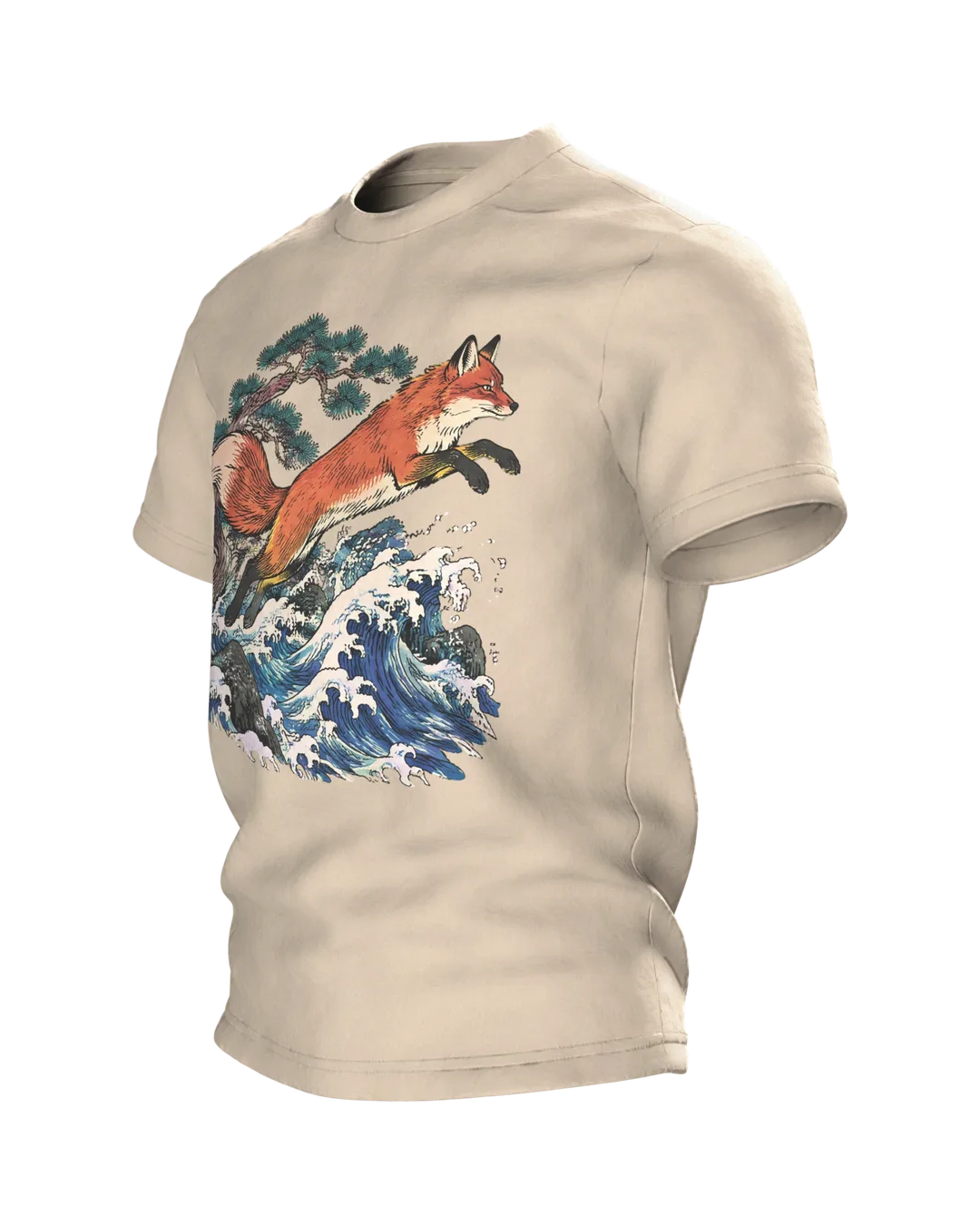 Ukiyo-e Fox T-Shirt: Leap over the Wave, Side view, right