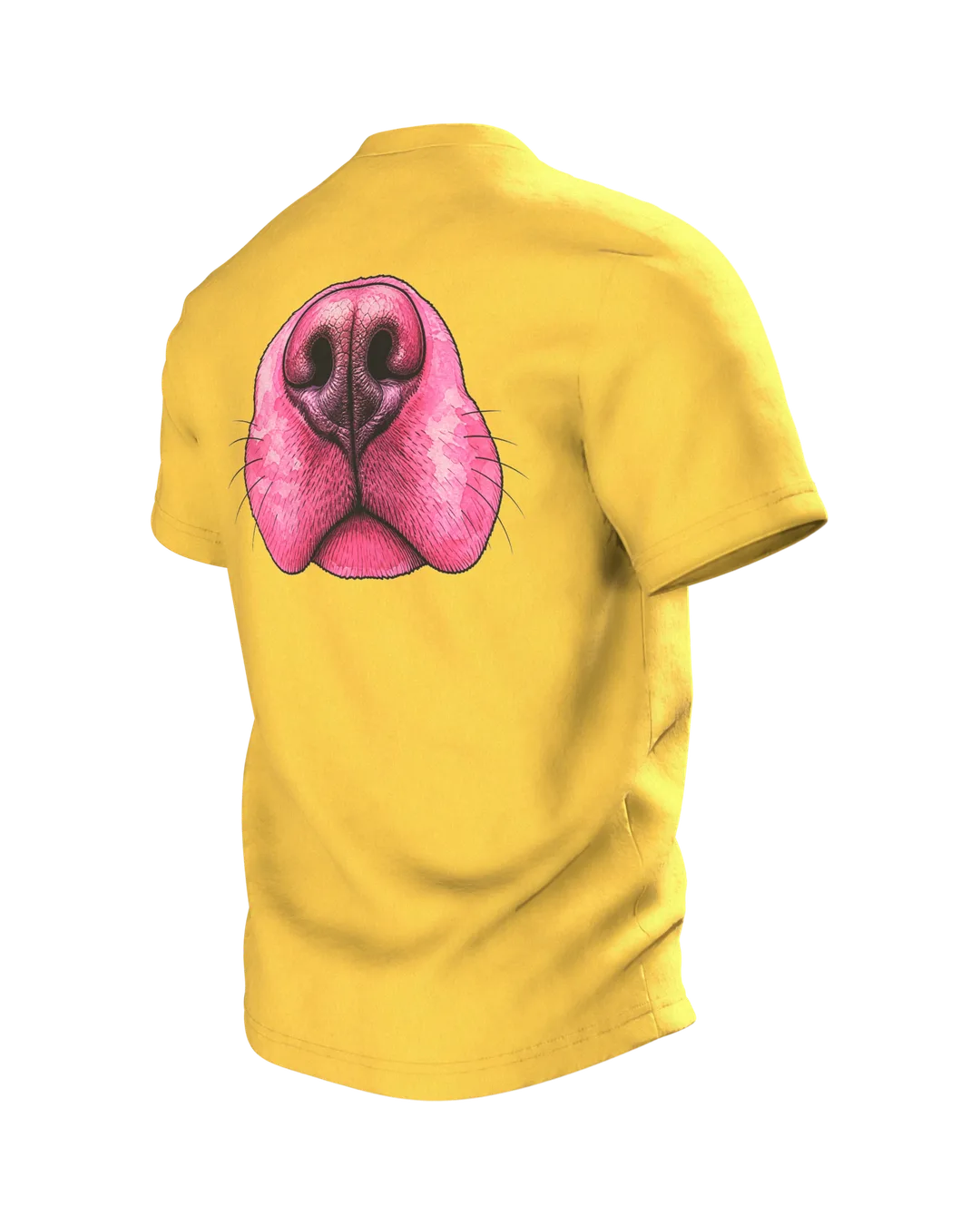 Labrador T-Shirt, Pop-Art Vierfach-Porträt mit rosa Schnauzen-Rücken, Rückseite schräg links