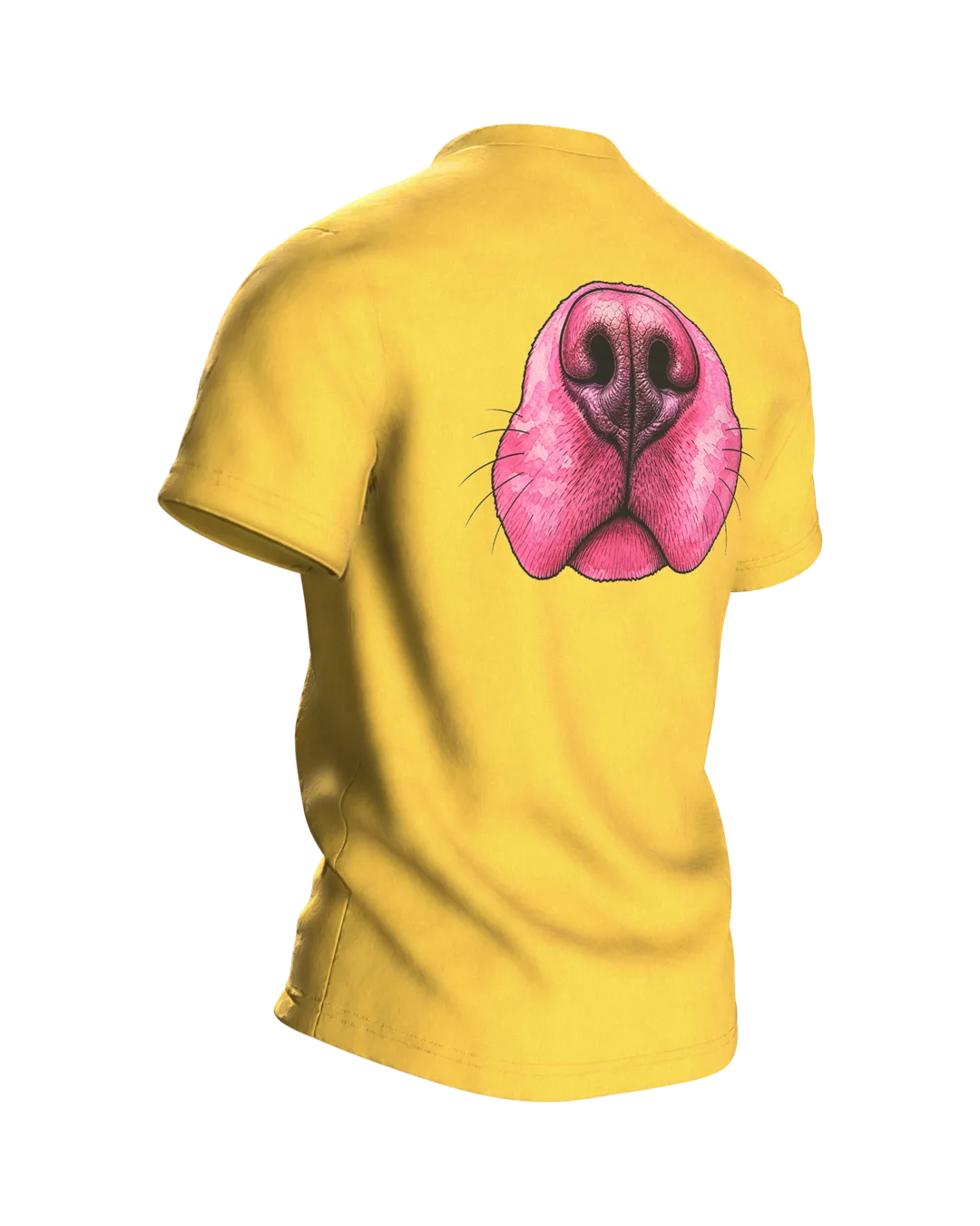 Labrador T-Shirt, Pop-Art Vierfach-Porträt mit rosa Schnauzen-Rücken, Rückseite schräg rechts
