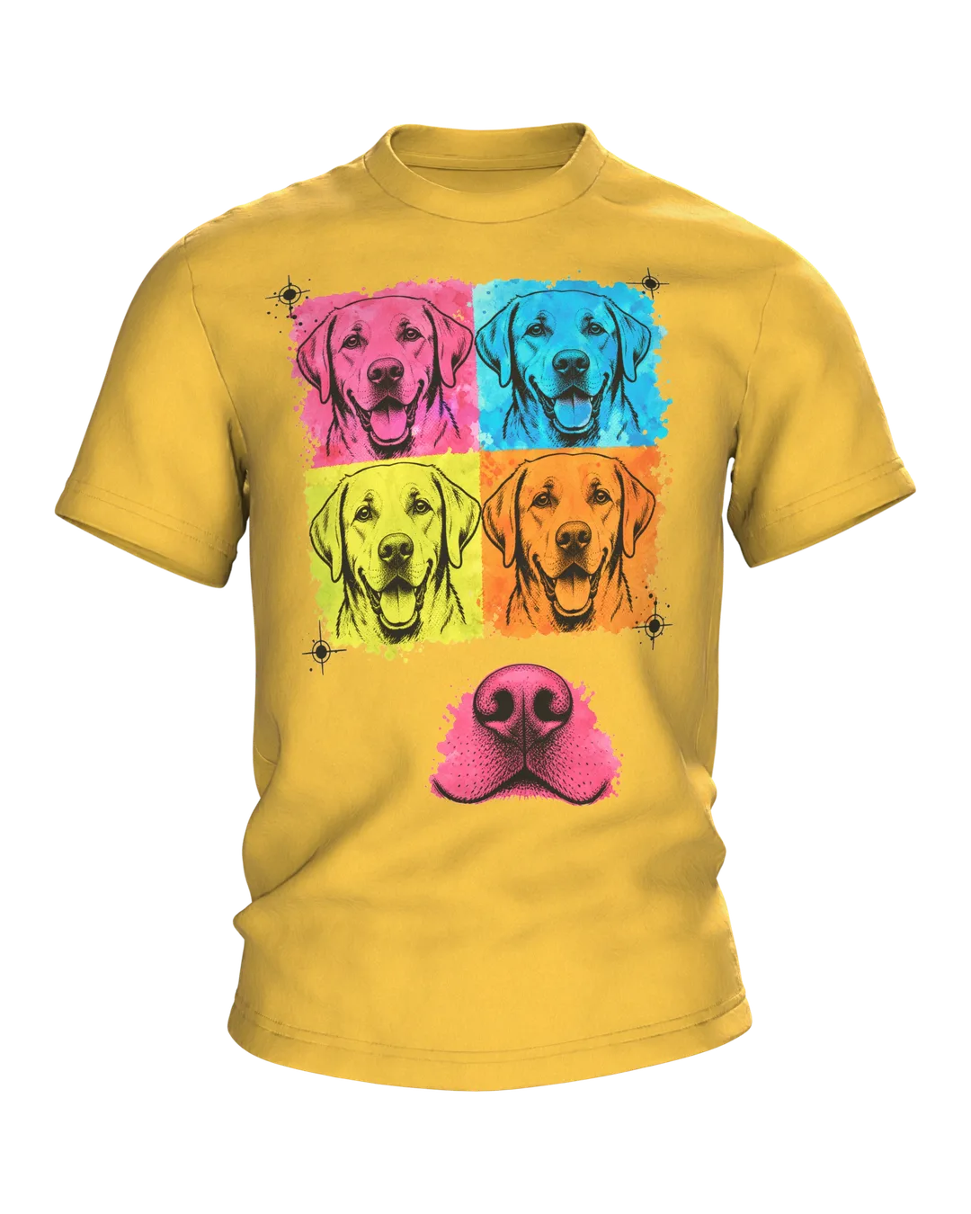 Labrador T-shirt, Pop Art Four-Panel Portrait with Pink Snout on the Back