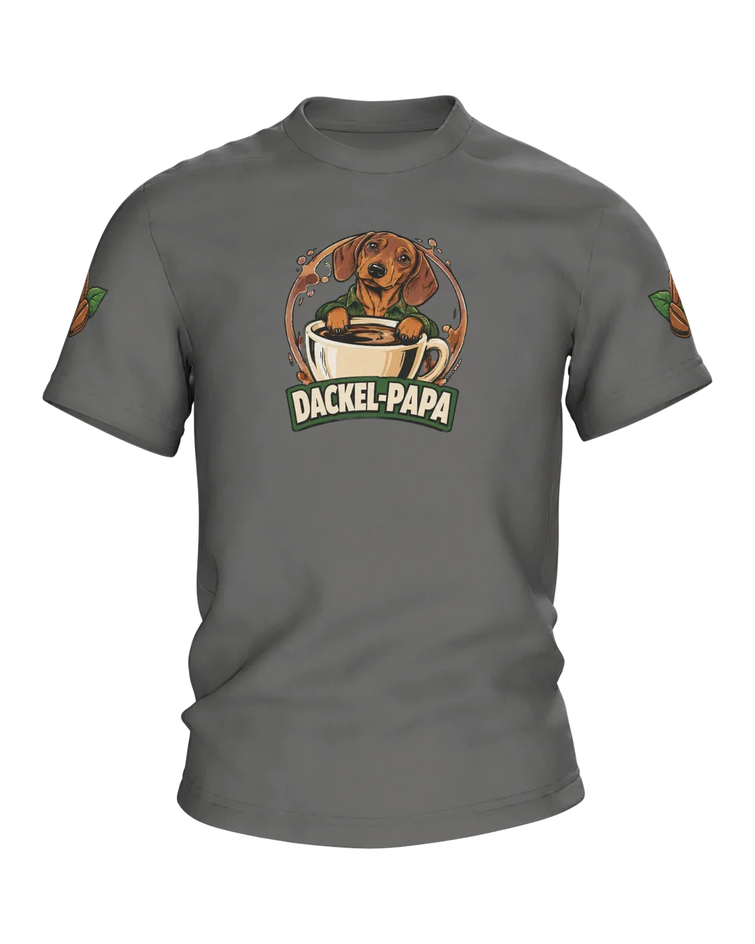 Dachshund Dad Shirt “DACKEL-PAPA”: Dog in Plaid Flannel with Coffee Mug, Comic Front and Back, Gift for Dog Owners