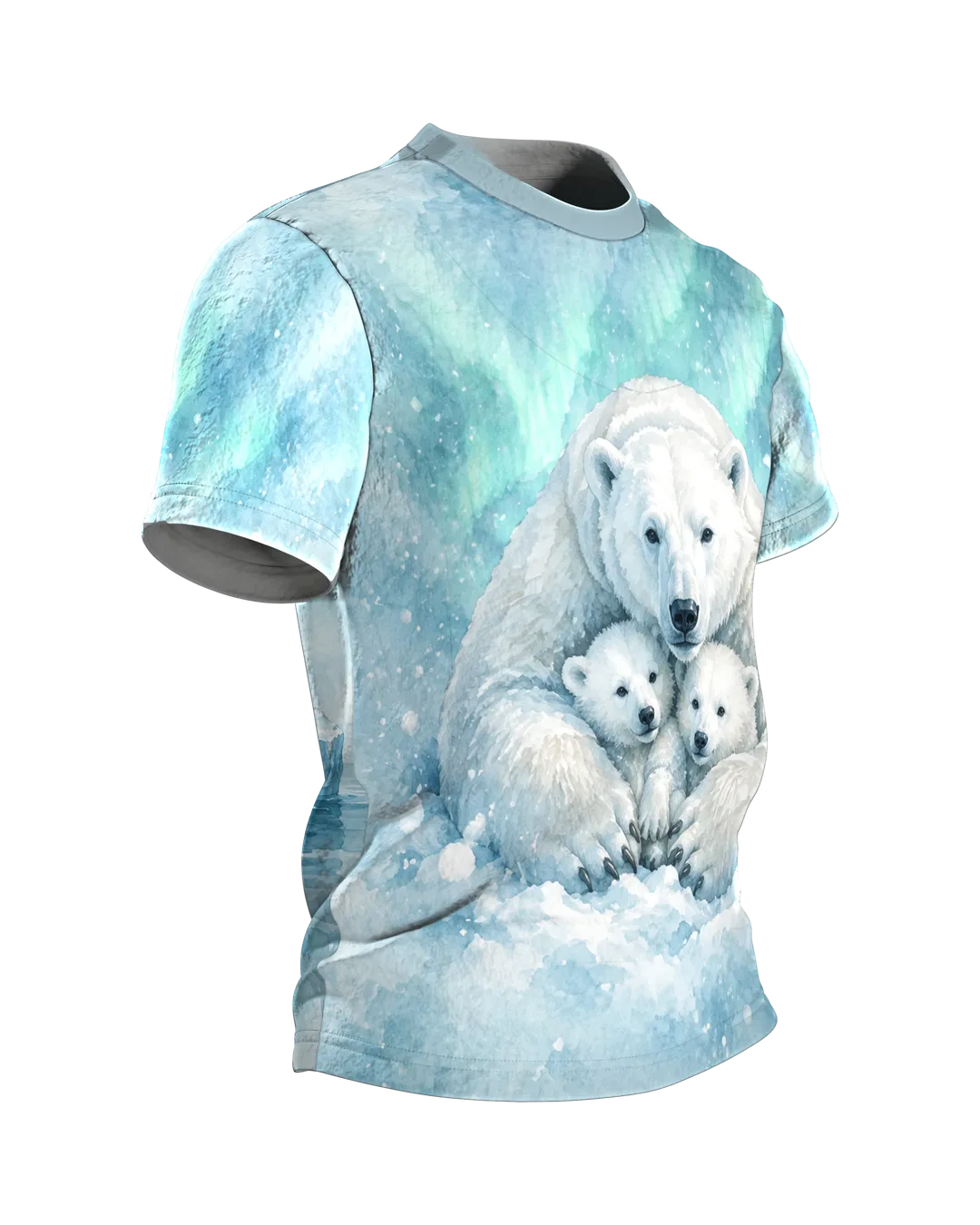 Eisbär T-Shirt Weihnachten: Eisbärmutter mit zwei Jungen, Seitenansicht links