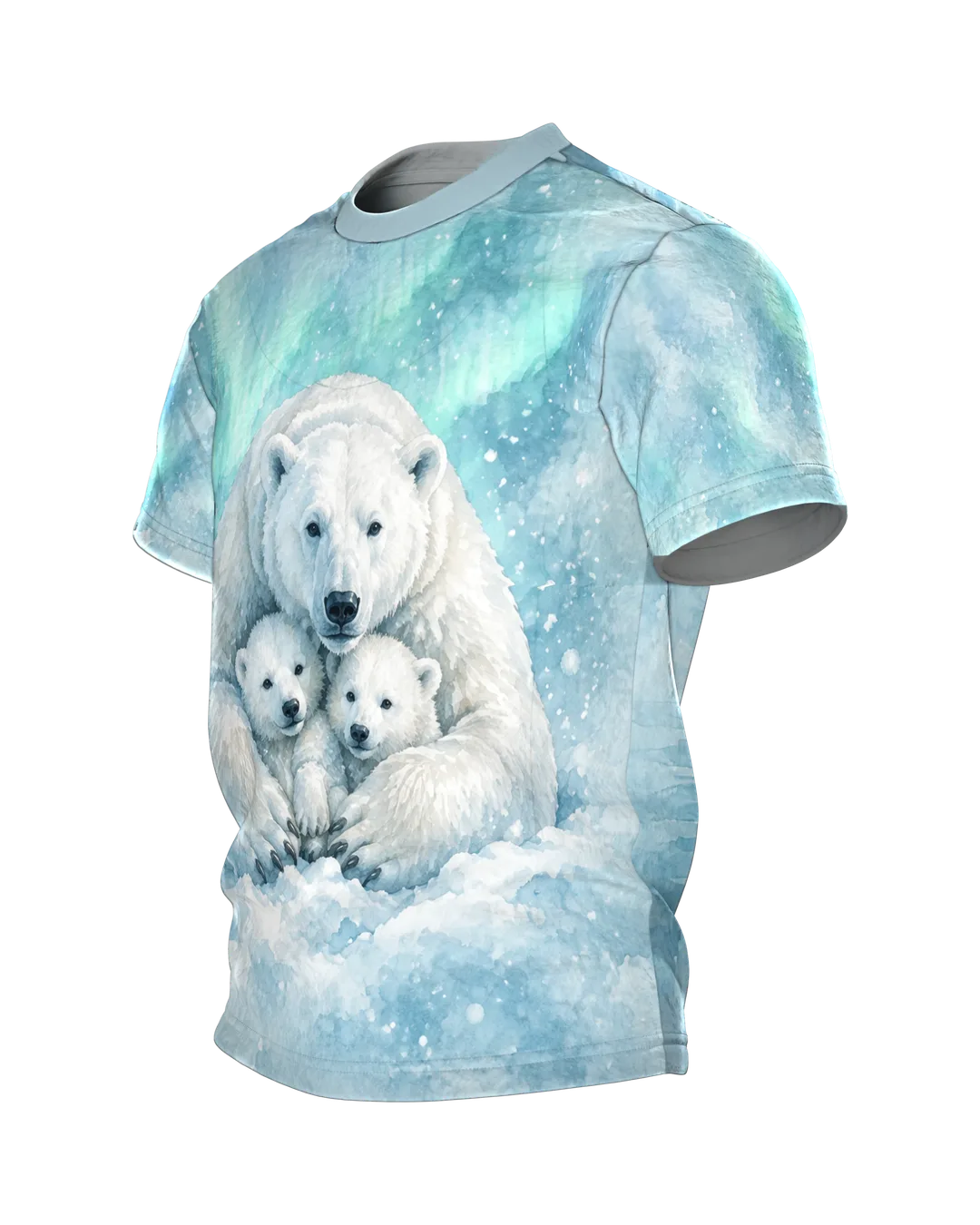 Eisbär T-Shirt Weihnachten: Eisbärmutter mit zwei Jungen, Seitenansicht rechts