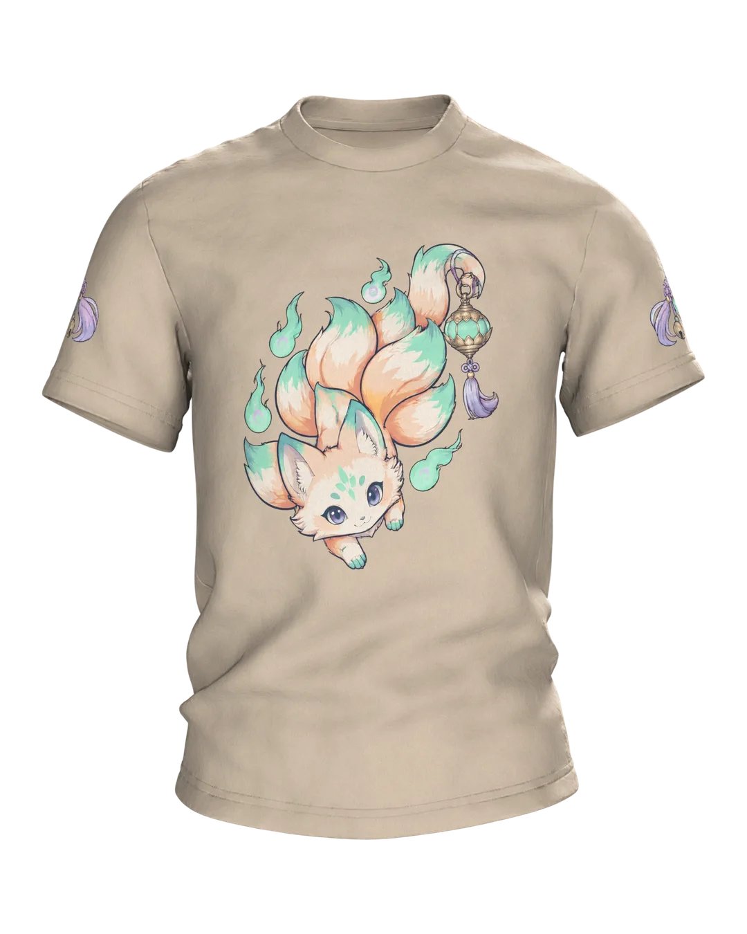 Kitsune Anime T-Shirt: Chibi Fox Spirit with Lantern