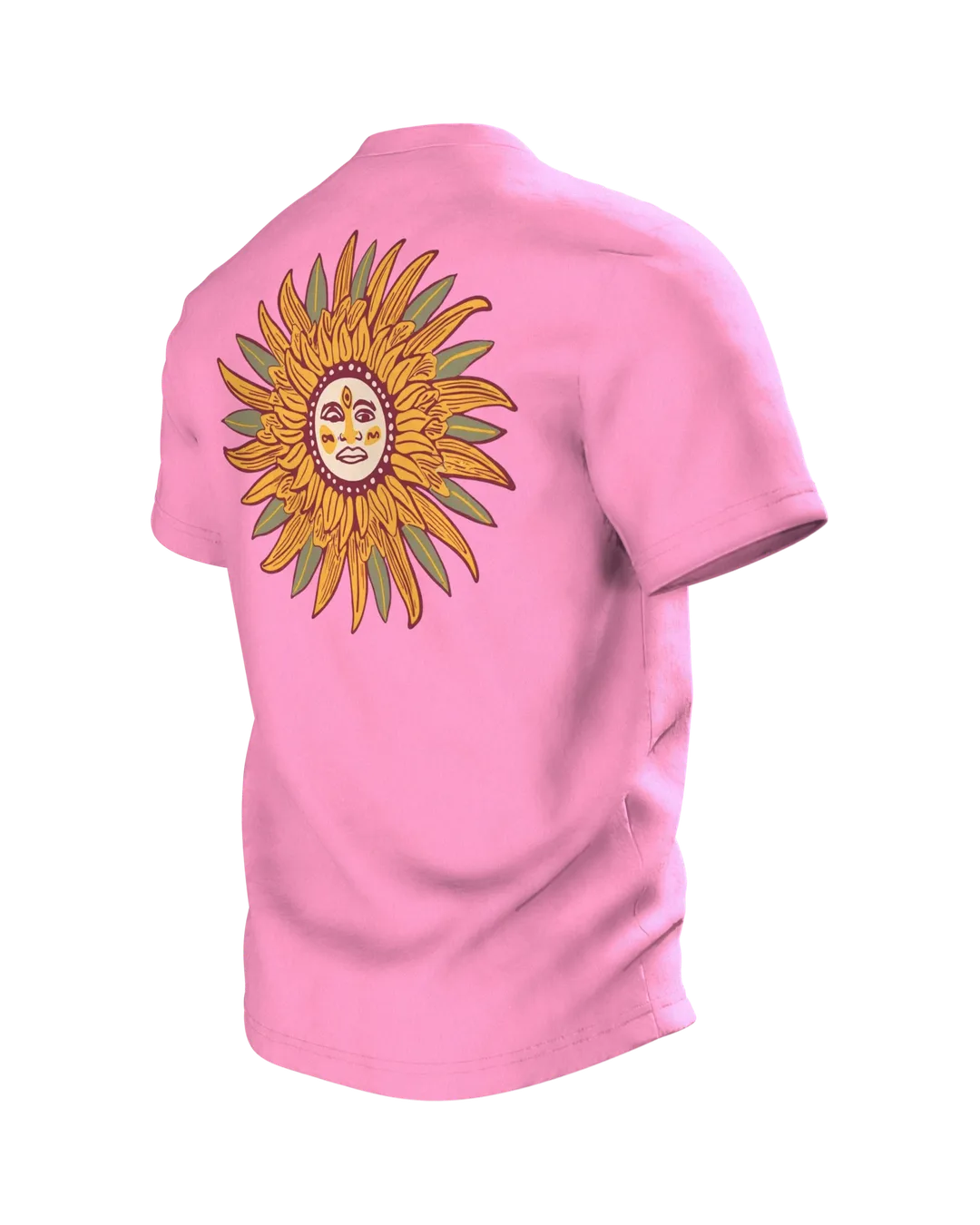 Australian Shepherd T-shirt, Portrait in an Art Nouveau Wreath with Sun on the Back, Back, angled left