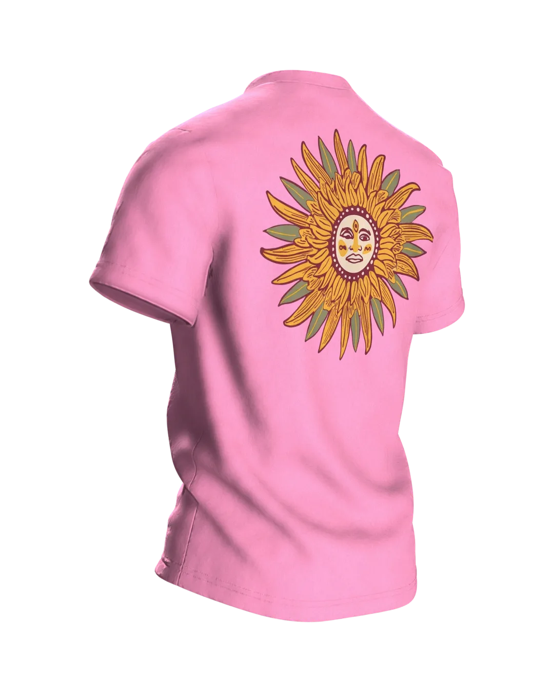 Australian Shepherd T-shirt, Portrait in an Art Nouveau Wreath with Sun on the Back, Back, angled right