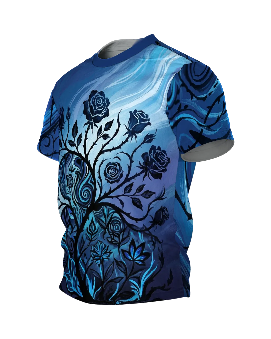 Rosen Blütenpracht Rundum-Shirt: Botanisches Design, Seitenansicht rechts
