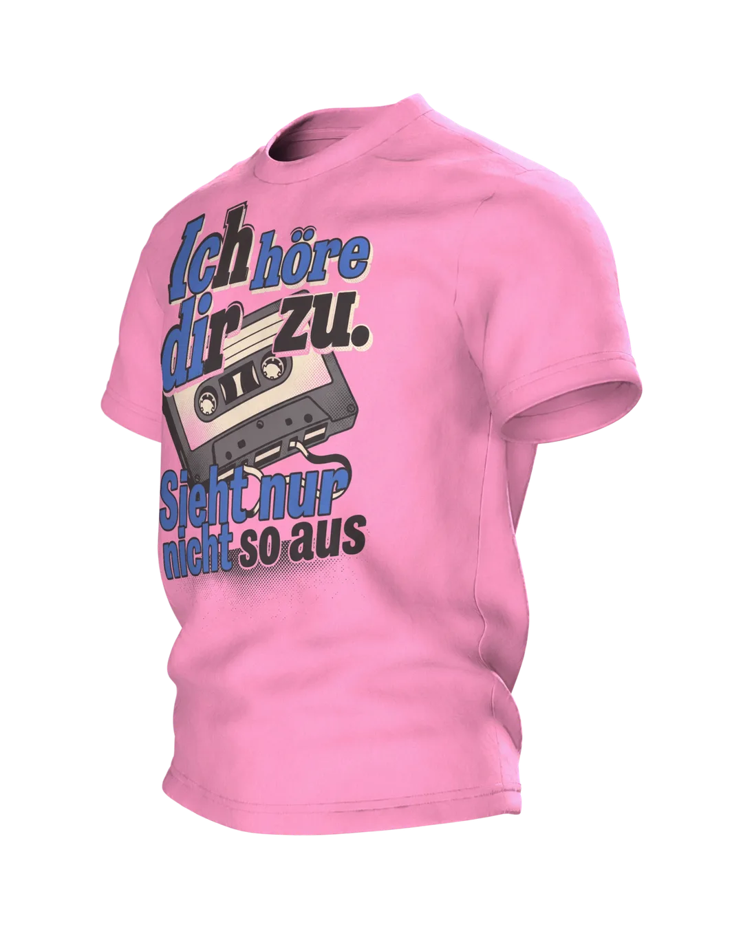 Kassette T-Shirt "Ich höre dir zu. Sieht nur nicht so aus", Retro Pop-Art Spruch, Seitenansicht rechts