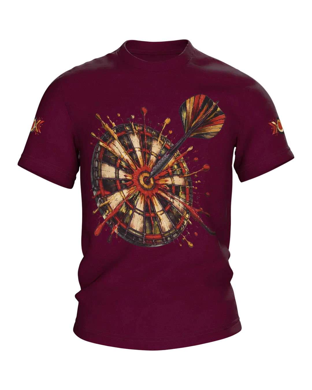 Darts T-Shirt: Dart in the Bullseye with Exploding Paint Splatter, Vintage Style