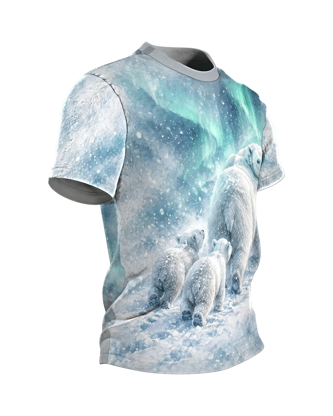 Eisbär Mama Shirt: Eisbärin mit Jungen im Schneegestöber, Seitenansicht links