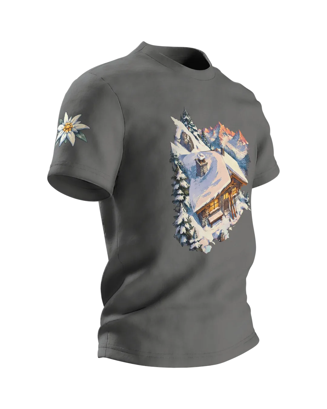 Skihütte Alpen Motiv-Shirt: Retro Winterlandschaft, Seitenansicht links