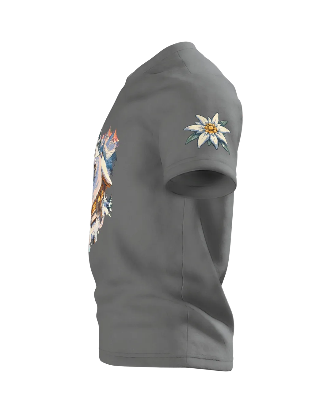 Skihütte Alpen Motiv-Shirt: Retro Winterlandschaft, Linker Ärmel