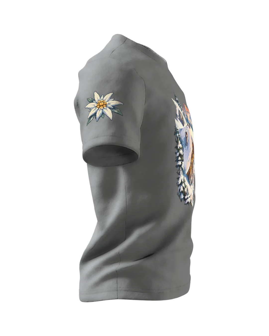Skihütte Alpen Motiv-Shirt: Retro Winterlandschaft, Rechter Ärmel