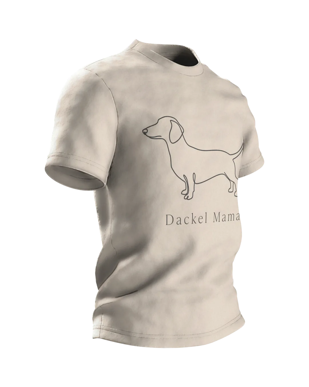 Dackel Mama T-Shirt, minimalistische Dackel Linienkunst mit Schriftzug auf dem Rücken, Seitenansicht links