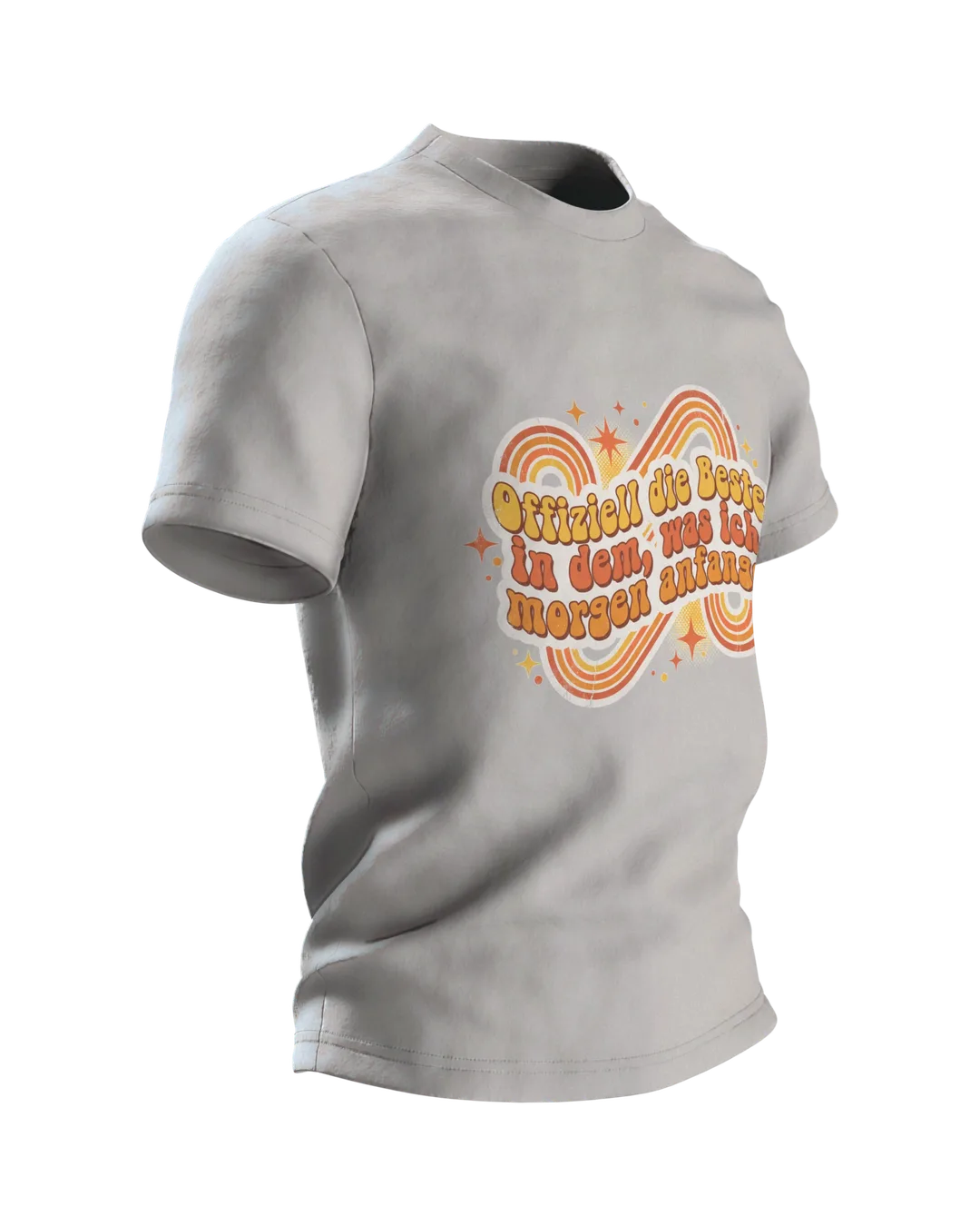 Prokrastination T-Shirt "Offiziell die Beste in dem, was ich morgen anfange", Retro 70s Spruch, Seitenansicht links