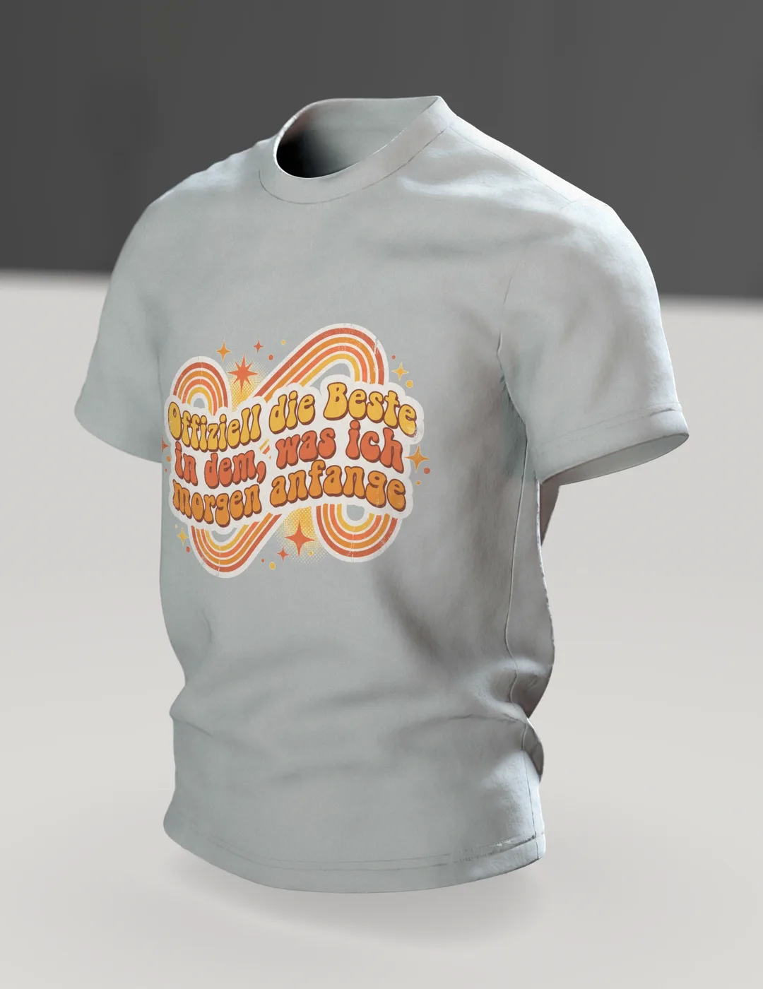 Prokrastination T-Shirt "Offiziell die Beste in dem, was ich morgen anfange", Retro 70s Spruch, Im Raum, schräg