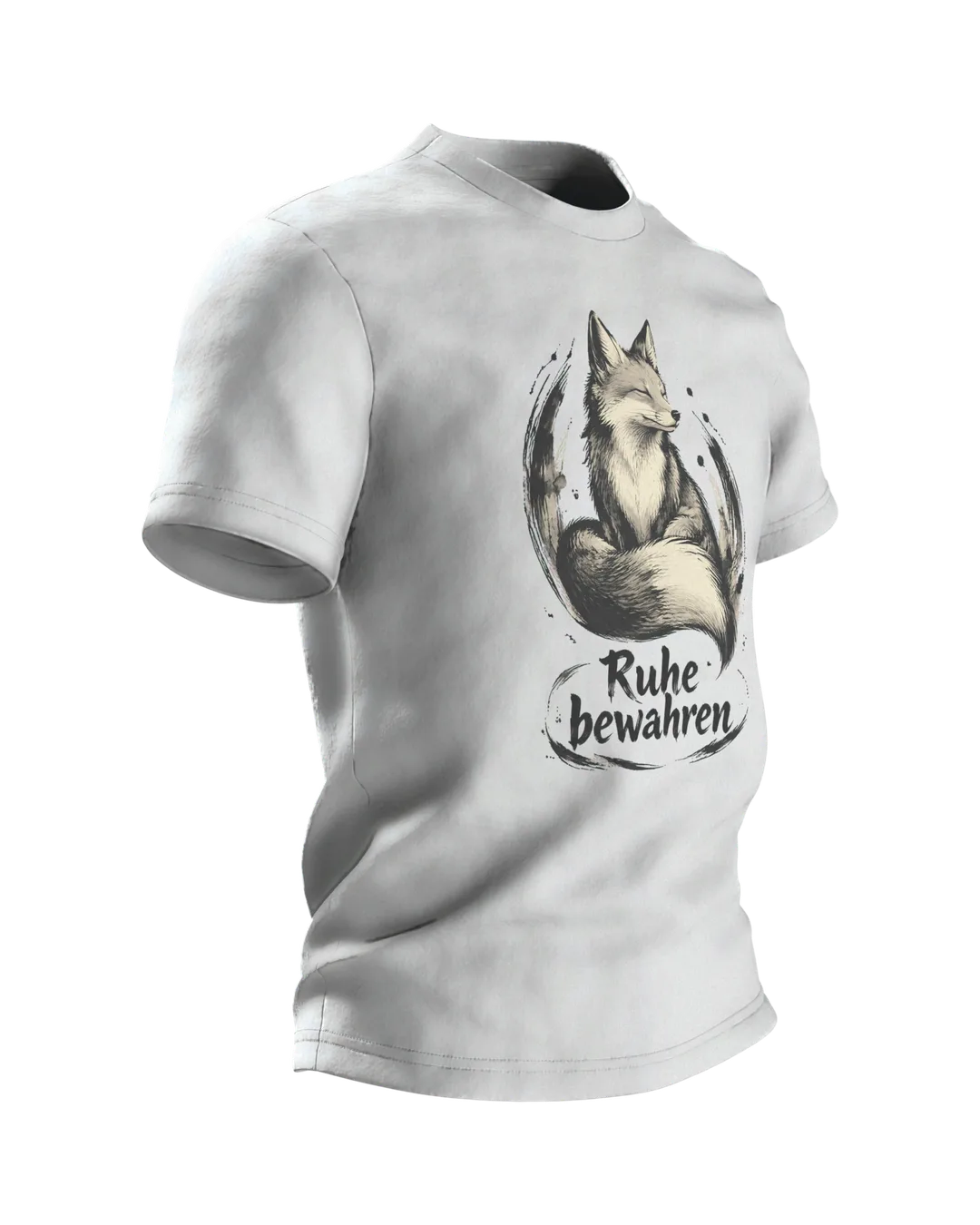 Fuchs Spruch T-Shirt „Ruhe bewahren“ in Tusche-Optik, Seitenansicht links