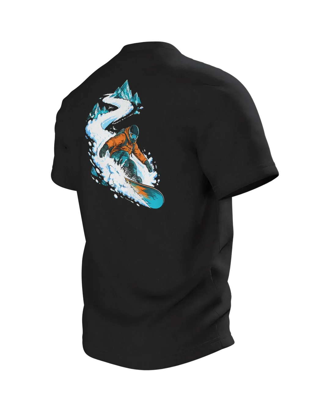 Snowboard T-Shirt: Snowboarder in Deep Powder, Back, angled left