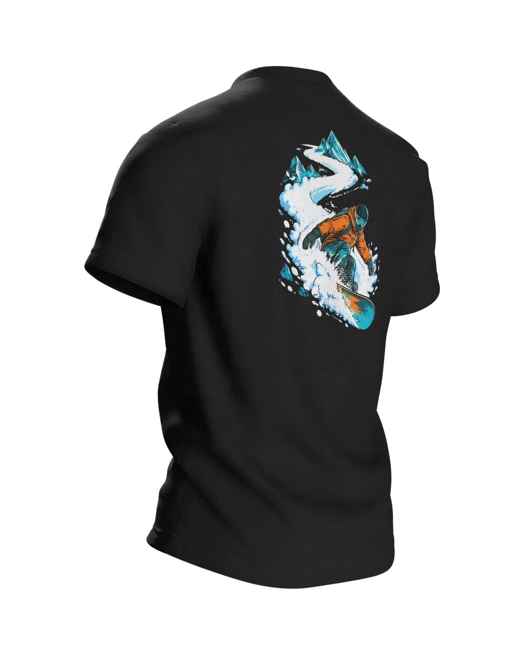Snowboard T-Shirt: Snowboarder in Deep Powder, Back, angled right