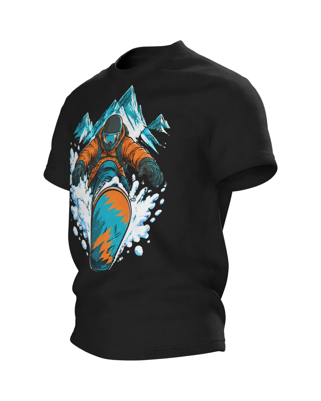 Snowboard T-Shirt: Snowboarder in Deep Powder, Side view, right