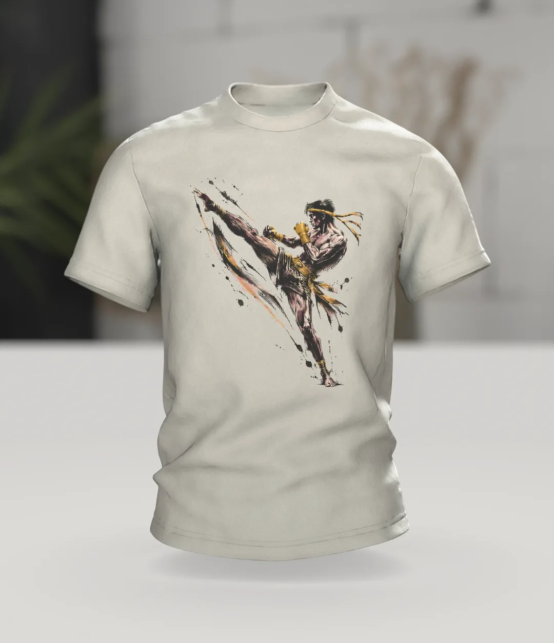 Muay Thai T-Shirt High Kick in Ink, Martial Arts Design, In context