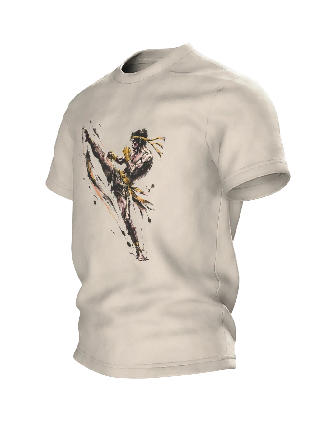 Muay Thai T-Shirt High Kick in Ink, Martial Arts Design, Side view, right