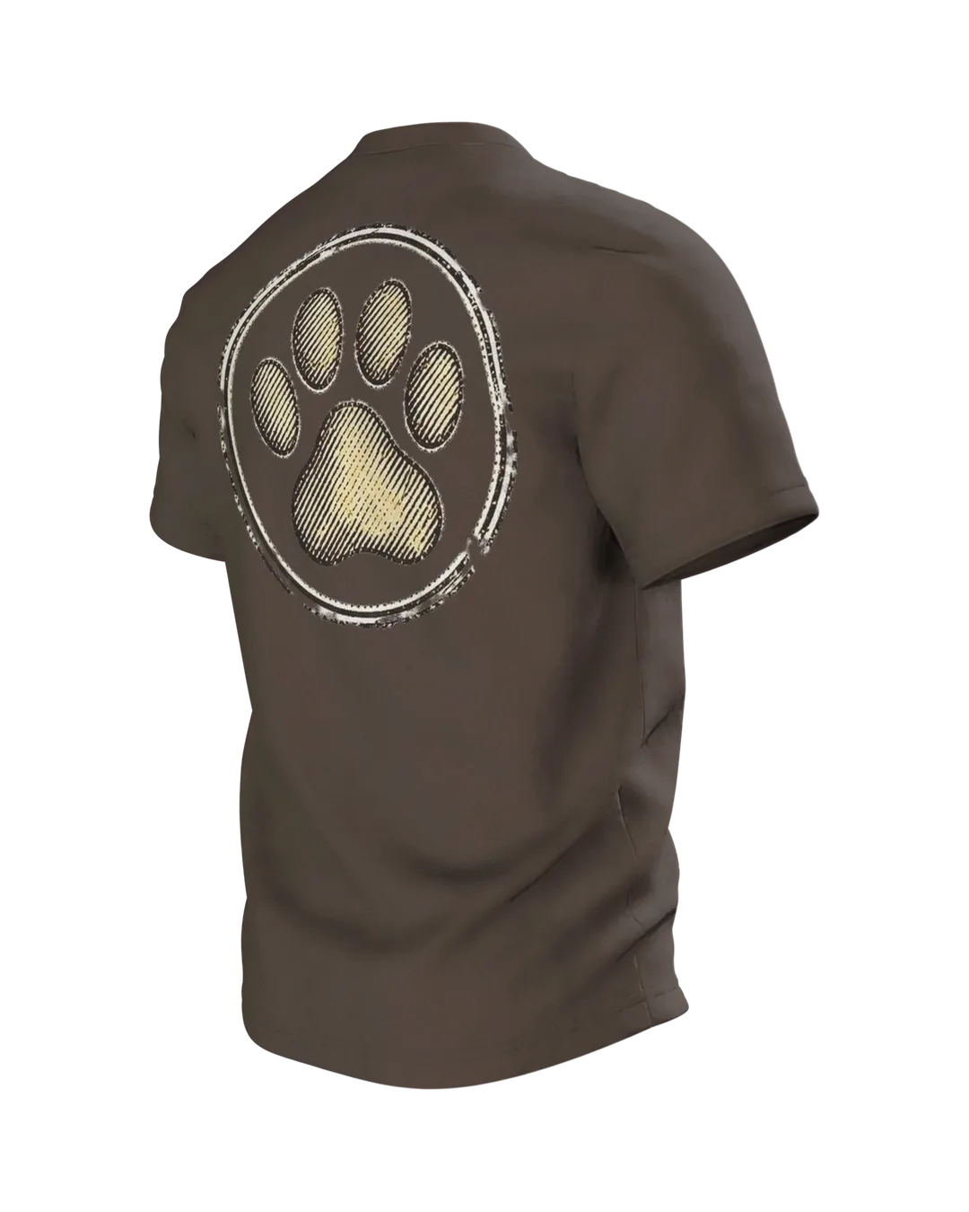Dackel Mama T-Shirt, Vintage Gravur-Emblem im Used-Look mit Pfoten-Stempel, Rückseite schräg links