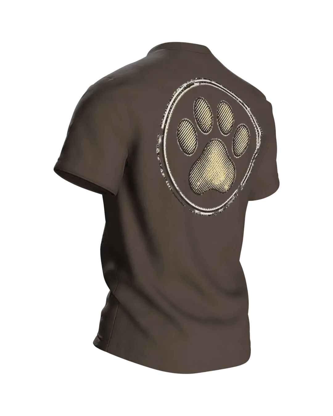 Dackel Mama T-Shirt, Vintage Gravur-Emblem im Used-Look mit Pfoten-Stempel, Rückseite schräg rechts