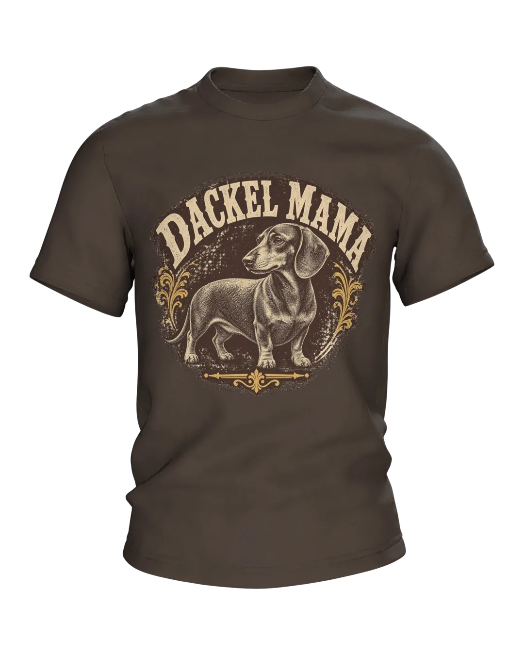 Dackel Mama T-shirt, Vintage Engraved Emblem in a Worn Look with Paw Stamp