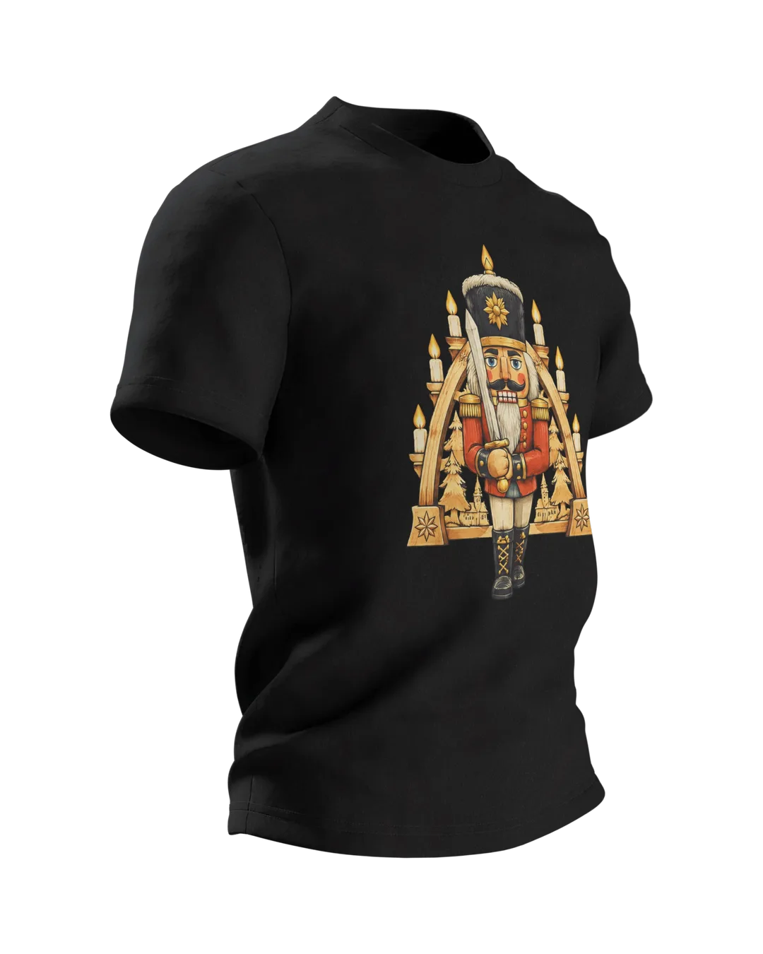 Nussknacker T-Shirt: Holzsoldat vor dem Schwibbogen, Seitenansicht links