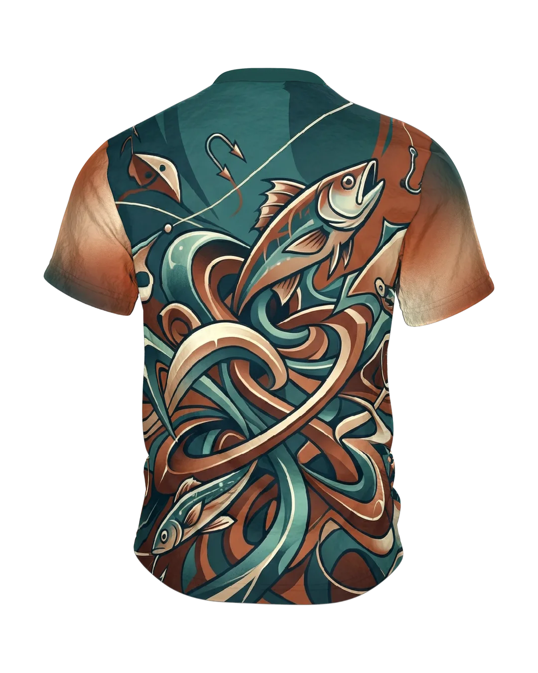 Köder Rundum-Shirt: KI-Design für Angelfans, Rückseite