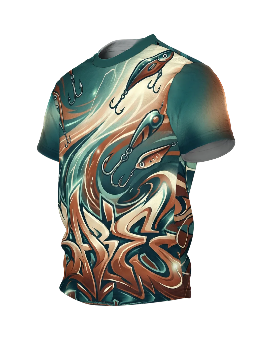 Köder Rundum-Shirt: KI-Design für Angelfans, Seitenansicht rechts